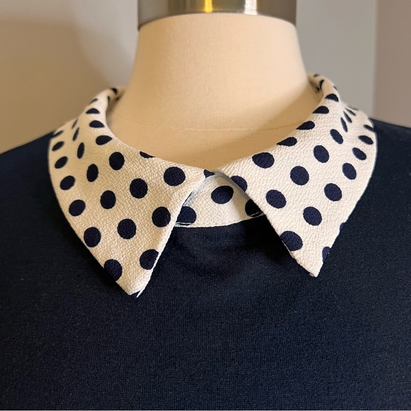 Faith and Joy by Monteau Size 2X Navy Roll Tab Polka Dot Blouse Top - Picture 3 of 12